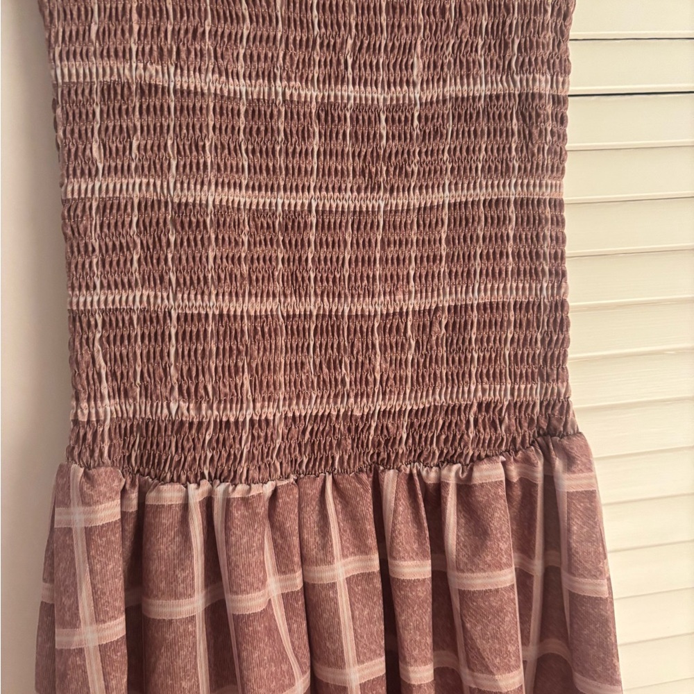 Smocked Bodice Maxi Dress in Dusty Rose Plaid - Picture 2 of 3